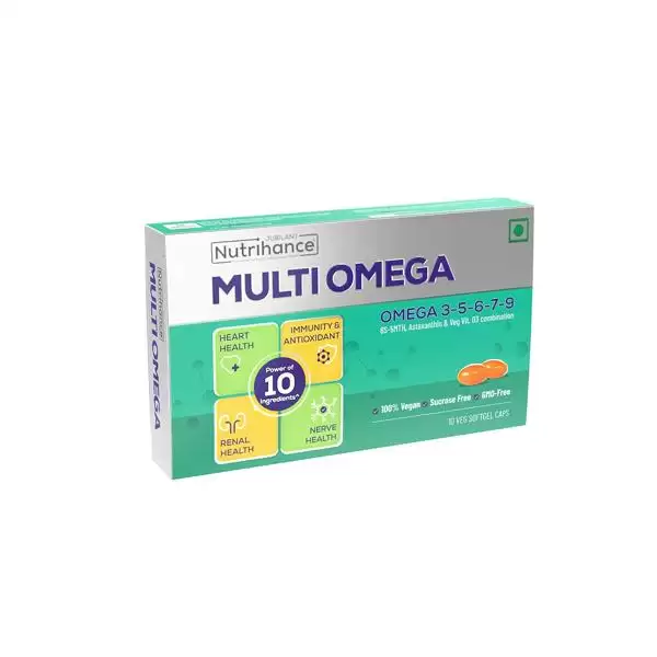 Jubilant Nutrihance Multi Omega 3-5-6-7-9 | Vegetarian Softgel for Heart, Renal & Nerve Health